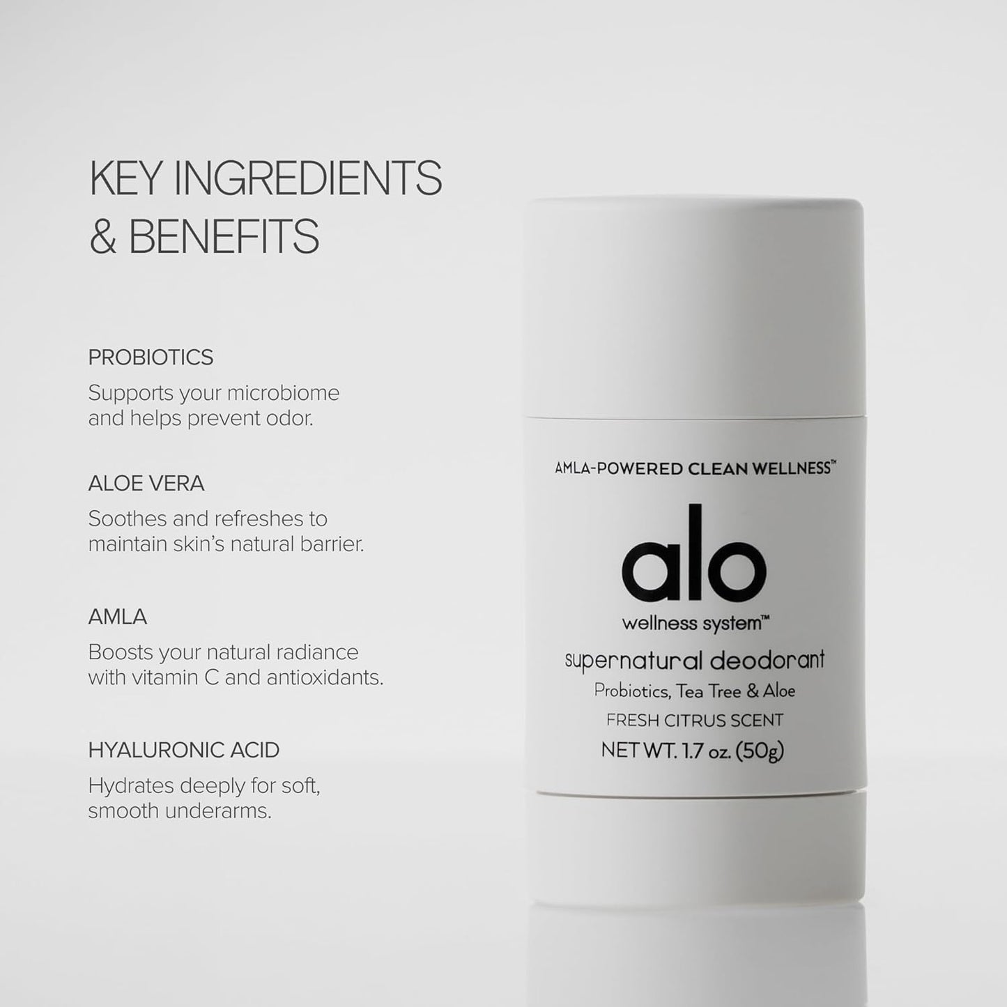 ALO Yoga Alo Supernatural Deodorant - Citrus Scented + Unscented - Long-Lasting, Skin-Saving, Soothing Deodorant - Aluminum & Baking Soda-Free - 1.7 Oz (2 Pack)