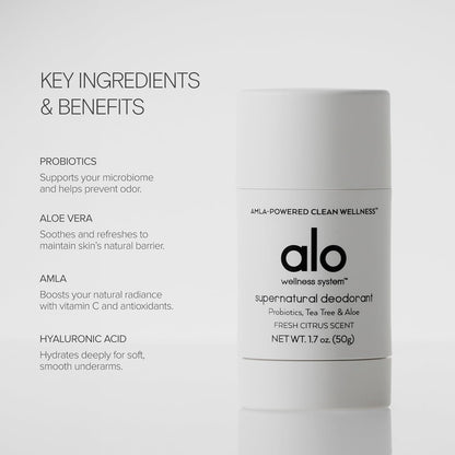 ALO Yoga Alo Supernatural Deodorant - Citrus Scented + Unscented - Long-Lasting, Skin-Saving, Soothing Deodorant - Aluminum & Baking Soda-Free - 1.7 Oz (2 Pack)