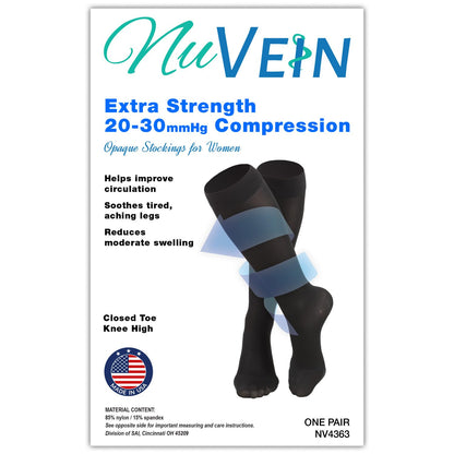 NuVein Medical Compression Stockings, 20-30 mmHg Support, Soft Comfort Microfiber, Knee Length, Closed Toe, Beige, Large
