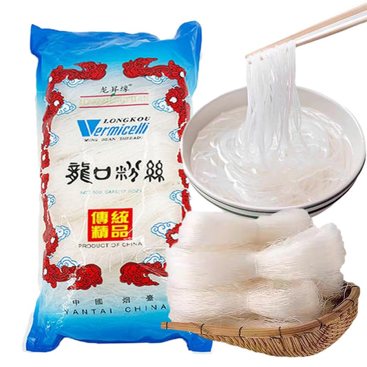 17.64oz Glass Noodles Stir fried dishes，cold mixed hot pot-Authentic Longkou Glass Noodles for Cuisine，vermicelli rice noodles（500g）