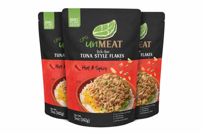VEGAN Tuna Fish UnMeat 100% PLANT-BASED - Vegetarian Meat Fish-Free (Vegan Tuna Pouches (3 count - 15oz), Hot & Spicy))