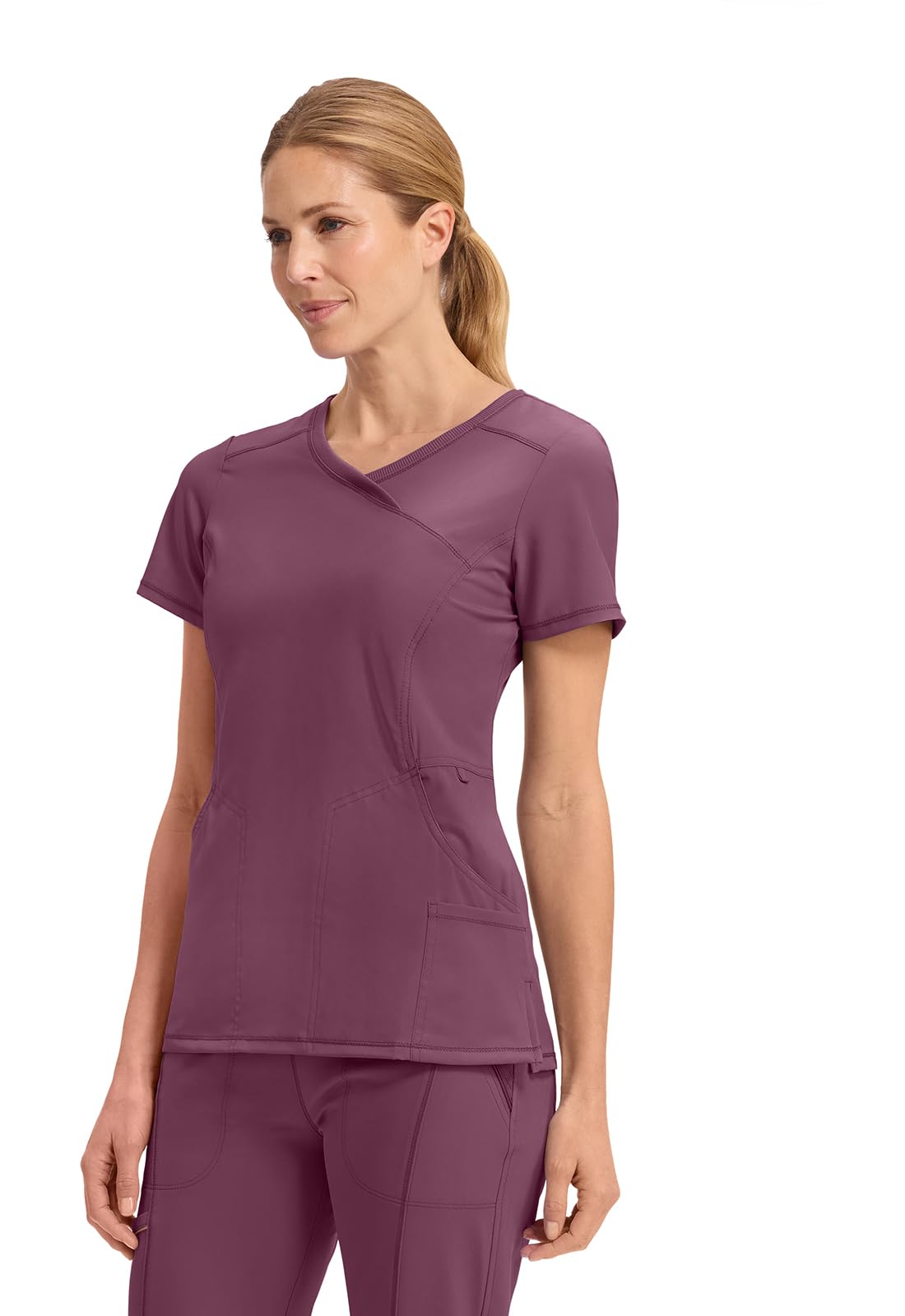 Cherokee Infinity Womens Mock Wrap Scrub Top, 4 Pockets, Rib-Knit Panel, Moisture-Wicking 360° Stretch - 2625A