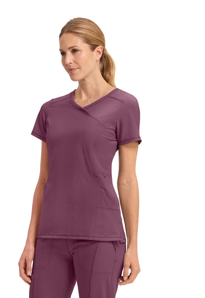 Cherokee Infinity Womens Mock Wrap Scrub Top, 4 Pockets, Rib-Knit Panel, Moisture-Wicking 360° Stretch - 2625A