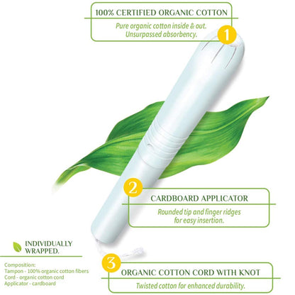 Organyc 100% Certified Organic Cotton Tampons, Plant-Based Eco-Applicator, Normal Flow (16 Count) + Everyday Ultra-Thin Panty Liners (24 Count)