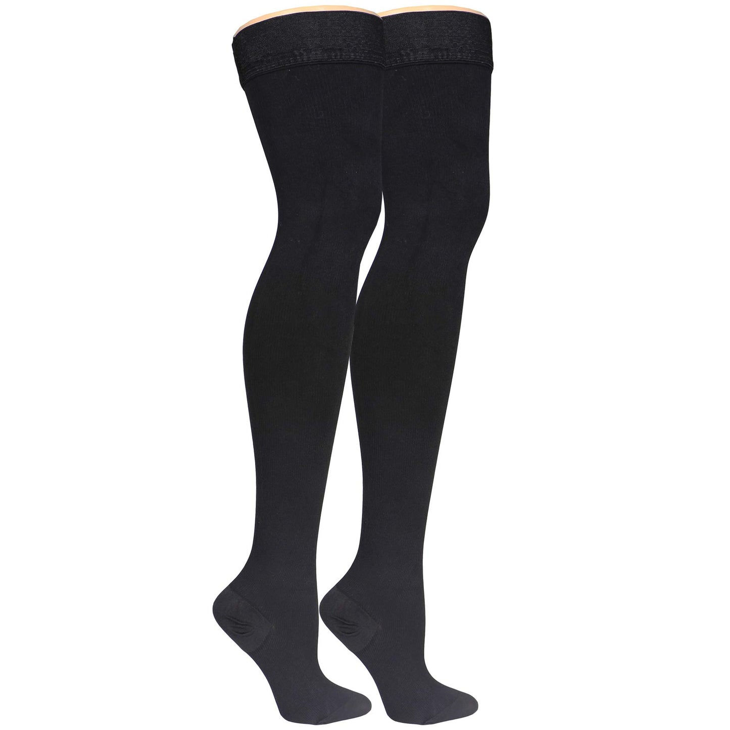 NuVein Men's Compression Socks, 20-30 mmHg Support, Dress Trouser Style, Thigh High Length, Black, Medium