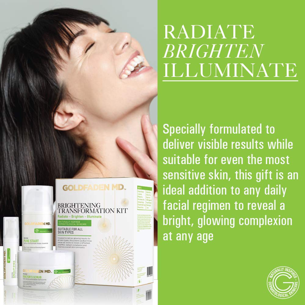 GOLDFADEN MD Brightening Transformation Kit | Advanced Skin Care Regime For Face | Includes Doctors Scrub Microdermabrasion Exfoliator, Pure Start Cleanser & Bright Eyes Eye Cream | 3 Pc Set