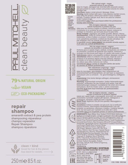 Paul Mitchell Clean Beauty Repair Shampoo, Strengthens and Protects, For Damaged, Brittle Hair