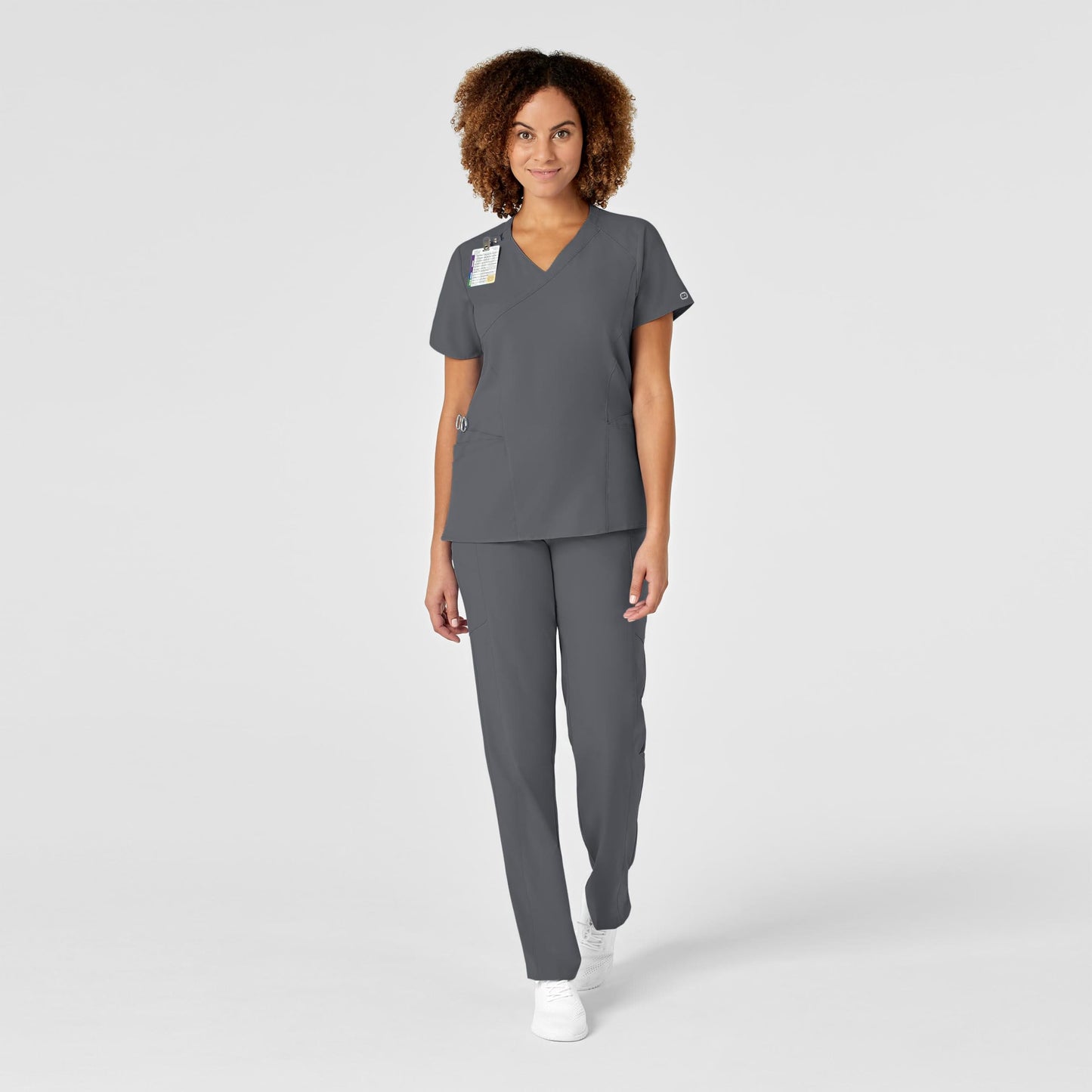 WonderWink Women's Plus-Size Women's Mock Wrap Top Shirt, Pewter, 5-XLarge