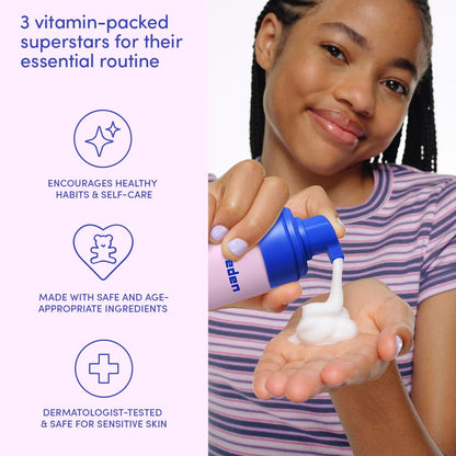 Evereden Kids Multi-Vitamin Hydrating Face Mist, Face Wash, & Kids Face Cream Set: Clean, Vegan, and Multivitamin-Rich Kids Skin Care Set for 6 & up - Moisturize & Refresh