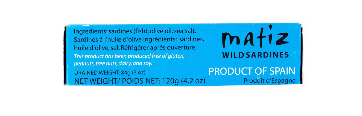 Matiz Sardines in Olive Oil, 4.2 Ounce Can (Pack of 5) Spanish Gourmet Wild Caught Natural Fish for Tapas, Snacks, or Meals, Protein Rich, Sealed Freshness