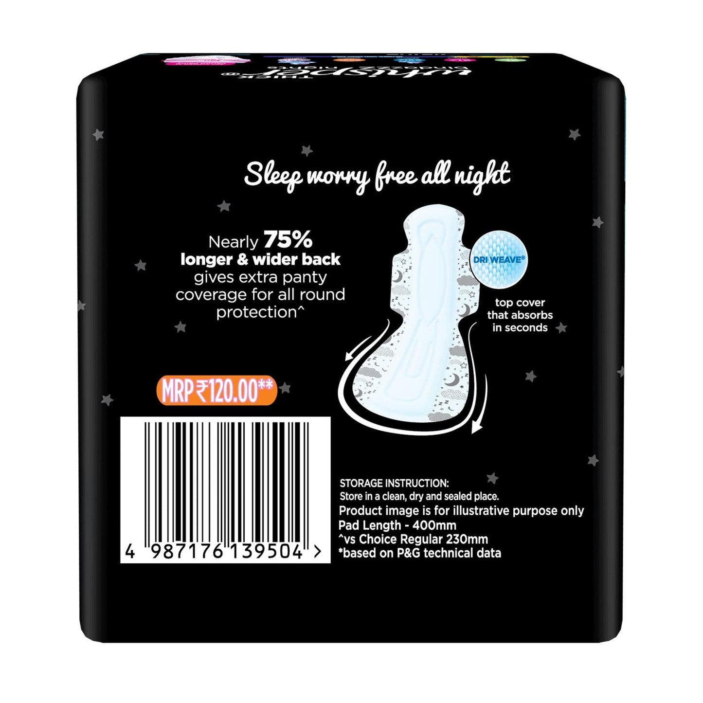 Whisper Ultra Night Sanitary Pads for Women, XXXL 4 Napkins