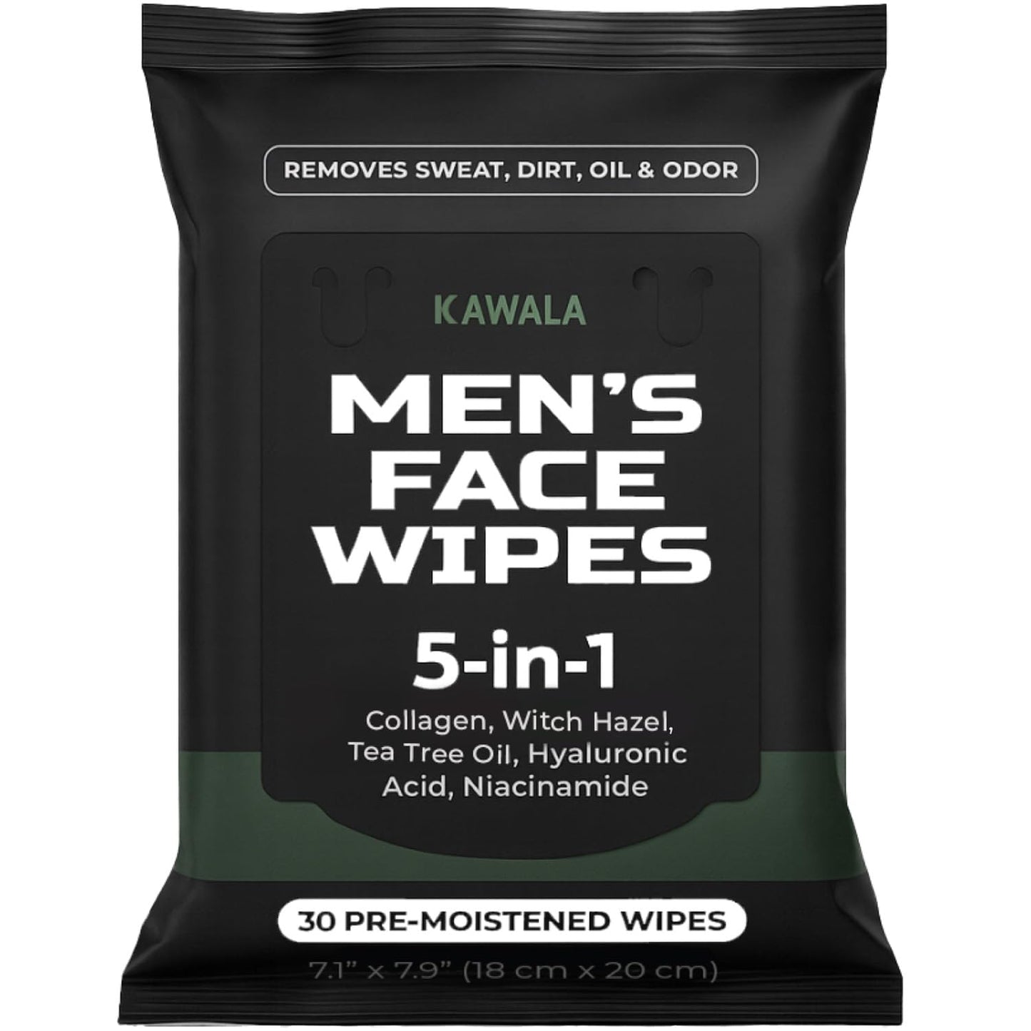 Mens Face Wipes 5-in-1 Anti-Aging Face Cleansing Sweat Wipes for Mens Skin Care with Collagen, Witch Hazel, Tea Tree Oil, Hyaluronic Acid, Niacinamide for Oily or Acne-Prone Skin Woodsy Scent