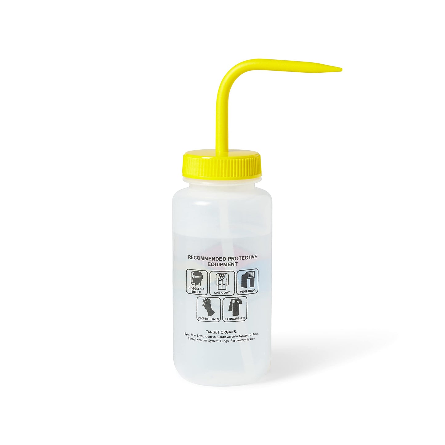 United Scientific™ UniSafe™ Laboratory Grade Wide Mouth LDPE Vented Chemical Wash Bottle, Dichloromethane, 500mL (16oz), 4-Color, Pack of 6