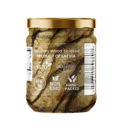 D’ORO Premium Smoked Brisling Sardines (Sprats), 26.4oz (3 × 8.8oz) – Wild-Caught, 1180mg Omega-3 per Serving, Pack of 3 Glass Jars