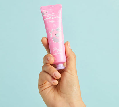 TONYMOLY x Squishmallows Patty the Cow 2-Piece Skincare & Beauty Gift Set – Strawberry Hand Cream & Strawberry Shortcake Lip Gloss – Cute Korean Skincare Gift