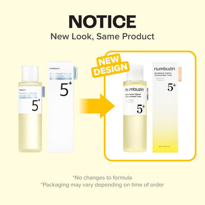 numbuzin No.5 Vitamin Boosting Essential Toner, Radiance-Boosting Vitamin Toner for Uneven & Dull Skin, Glutathione, Vitamin C, Niacinamide, First Step Skincare, 6.76 fl oz (200ml)