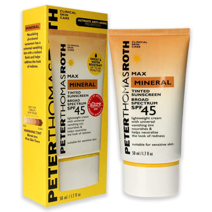 Peter Thomas Roth | Max Mineral Tinted Sunscreen Broad Spectrum SPF 45 | Tinted Moisturizer with SPF, Water-Resistant Mineral Sunscreen For Sensitive Skin, 1.7 Fl Oz