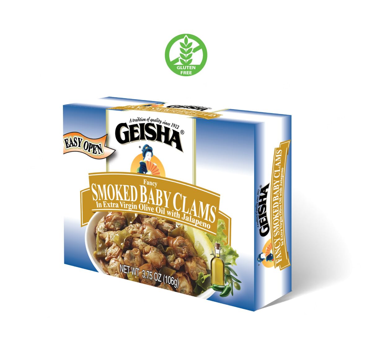 GEISHA Smoked Baby Clams in Extra Virgin Olive Oil with Jalapeno 3.75oz (Pack of 12), Baby Clams| Gluten Free – No Sugar Added – Wild Caught – Good Source of Protein