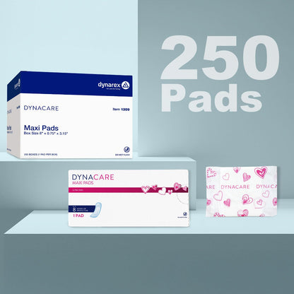 Dynarex Maxi Pads Ultra Thin Without Wings - Moderate Absorbency Feminine Sanitary Pads, Flexible Comfort, Leak-Free Protection, Unscented, 250/Box