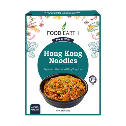 Food Earth Hong Kong Noodle 250g – Authentic Cantonese-Style Stir-Fry Noodles for Chow Mein, Lo Mein & Wok Cooking | Non-Sticky & Fast Cooking | Pack of 1