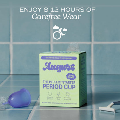 August Period Cup for Women - 36 mL Capacity, 8-12h Protection, Flexible, Soft Silicone Menstrual Cups with Cotton-Sateen Pouch, Reusable and Beginner-Friendly with Easy Step-by-Step Guide