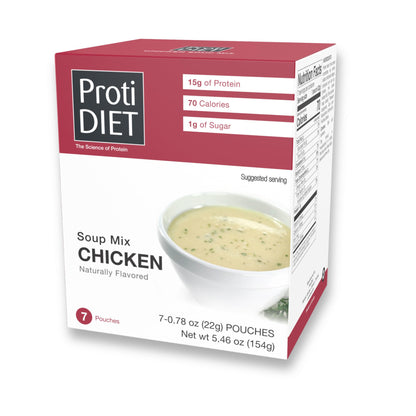 ProtiDIET High Protein Chicken Soup Mix - Low Sugar, No Fat, Quick and Easy-to-Prepare Meal Replacement Protein Powder Soup Mix Nutritious Vitamins - 7 Pouches Per Box