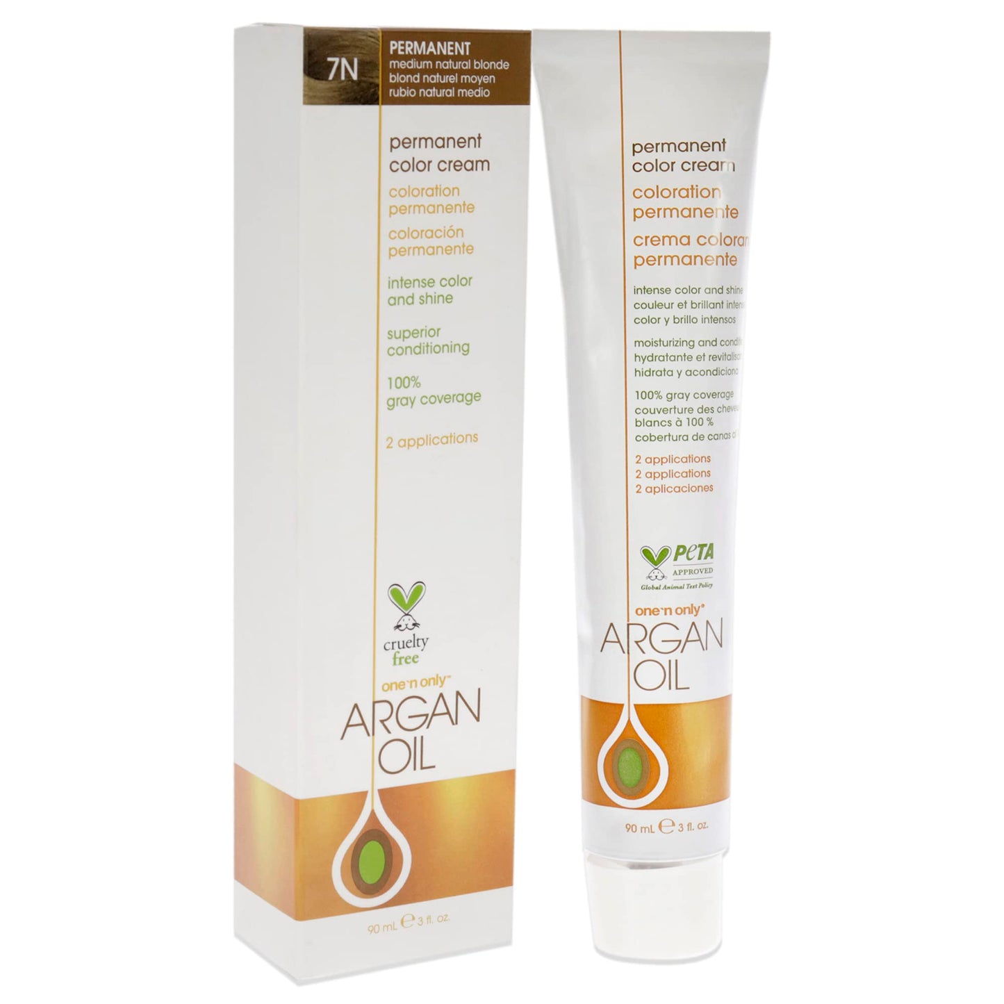 One N' Only Permanent Hair Color - Permanent Hair Dye Made with Argan Oil - Delivers Rich, Accurate Tones with Gray Coverage - Improves Moisture & Elasticity - 7N Medium Natural Blonde (3 oz)