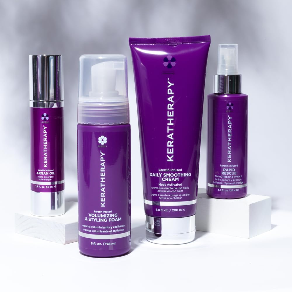 KERATHERAPY Keratin Infused Volumizing Nourishing Styling Foam, 6 fl. oz., 178 ml - Hair Styling Foam with Sunflower Oil, Linseed Oil, & Olive Fruit for Shine & Frizz Control - Volumizing Mousse
