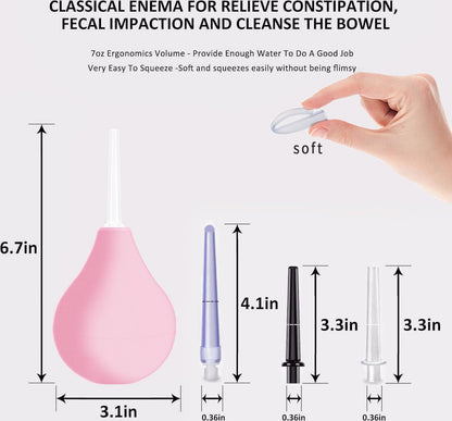Anal Douche Enema Kit - 224ml Enema Bulb Douches for Men and Women, Reusable Enemas for Colon Cleanse, Vaginal Douche Ideal for Daily Care & Travel (Pink)