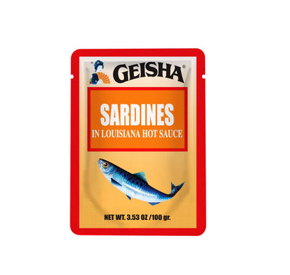 GEISHA Sardines in Louisiana Hot Sauce 3.53oz (Pack of 24), Sardines| HALAL & Kosher Certified – Gluten Free – Wild Caught – Good Source of Protein