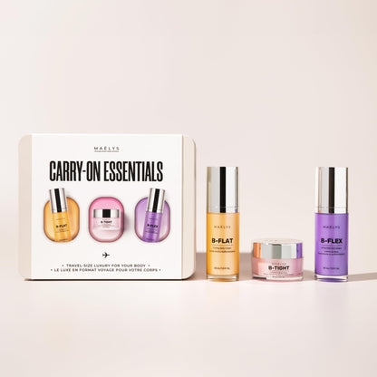 MAËLYS CARRY-ON ESSENTIALS - Firming Cream Trio for Booty, Belly & Arms - Includes B-TIGHT, B-FLAT & B-FLEX Travel Minis - Helps Improve the look of Stretch Marks & Cellulite (1.0 Fl Oz)