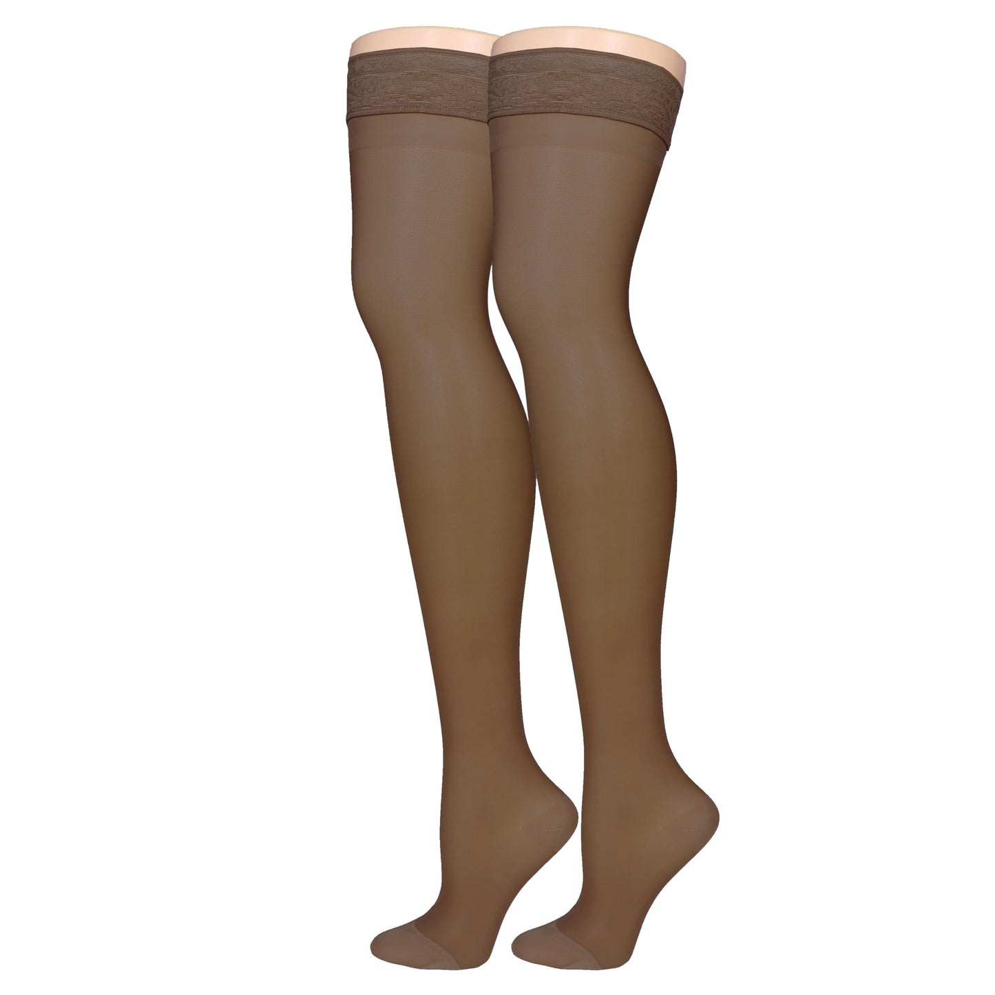 Truform Sheer Compression Stockings, 15-20 mmHg, Women's Thigh High Length, 20 Denier, Espresso, X-Large