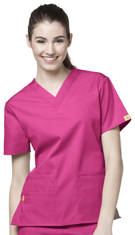 WonderWink womens Origins Bravo V-Neck Top, Hot Pink, Large