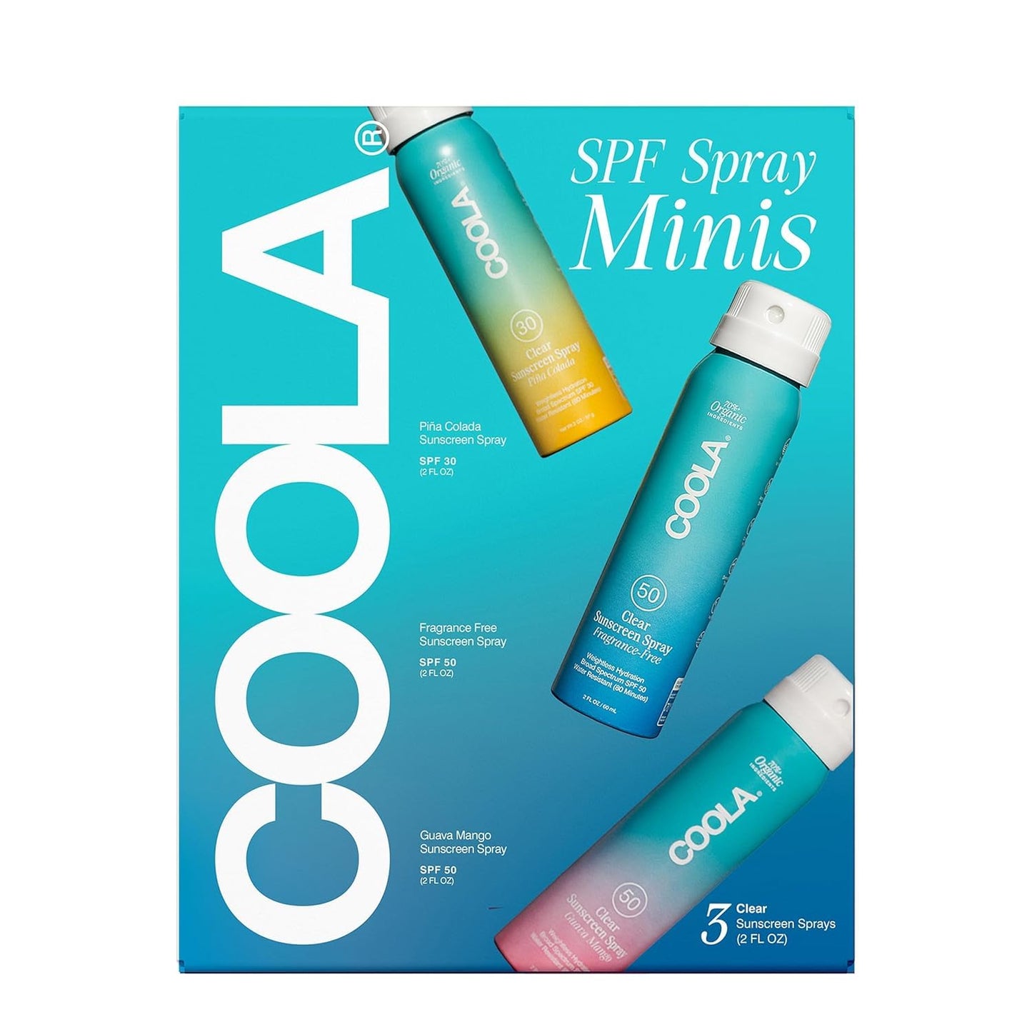 COOLA Organic Sunscreen SPF 50 & 30 Sunblock Spray Kit, Dermatologist Tested Skin Care for Daily Protection, Vegan and Gluten Free,Travel Size, 2 Fl Oz, 3 Pack