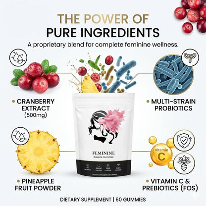 Feminine Balance Gummies, Premium Feminine Balance Gummies for Women’s, Vegan Hawaiian Pineapple, pH Balance, Healthy Odor, Flora and Immune Support, Vaginal Health Support, 60 Count (Pineapple)