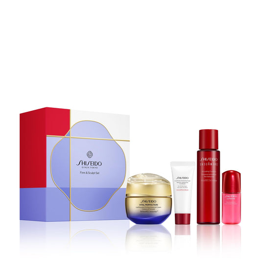 Shiseido Firm & Sculpt Set - Clarifying Cleansing Foam (15mL), Eudermine Activating Essence (70mL), Ultimune Power Infusing Serum (10mL) & Vital Perfection Advanced Cream (50mL) - $224 Value