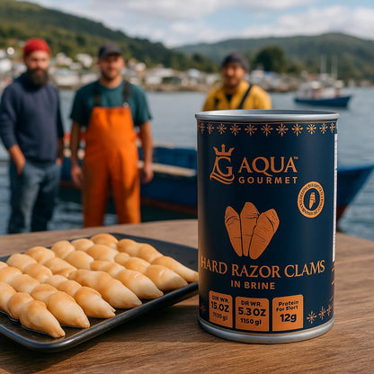 Aqua Gourmet - Canned Hard Razor Clams in Brine, Premium Chilean Seafood, 15 oz Can, Ready to Eat