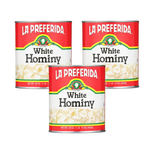 La Preferida White Hominy, Maíz Blanco (Nutty Corn Kernels with Hint of Lime & Salt) – A Traditional Base for Pozole, Soups, Stews & Homemade Tortillas, 29oz. (Pack of 3)