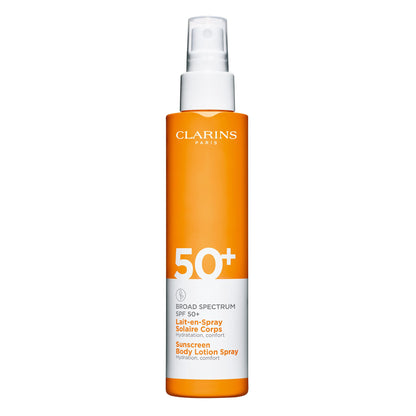 Clarins Body Sunscreen Lotion Spray | Broad Spectrum SPF 50+ | UVA/UVB Protection | Lightweight and No White Cast | Enriched with Antioxidants | All Skin Types, including Sensitive Skin | 5 Ounces