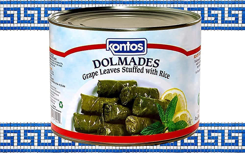 Kontos Dolmas Stuffed Grape Leaves with Rice • Bulk 4lbs•60 Dolmades Per Can-(Perfect appetizers on a Mezze Platter-Charcuterie Board-w/ hummus, tzatziki sauce or dip)-Ready To Eat-Kosher-Vegan Snacks On The Go