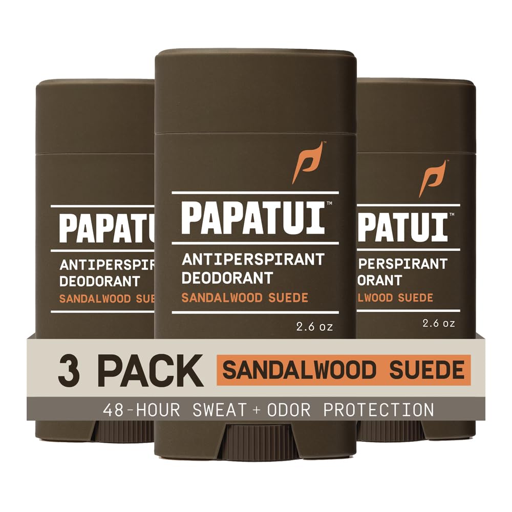 Papatui by Dwayne Johnson Triple Action Antiperspirant for Men | Sweat Control, Odor Neutralizer & Skin Nourishing | Sandalwood Suede | 2.6 oz (Pack of 3)