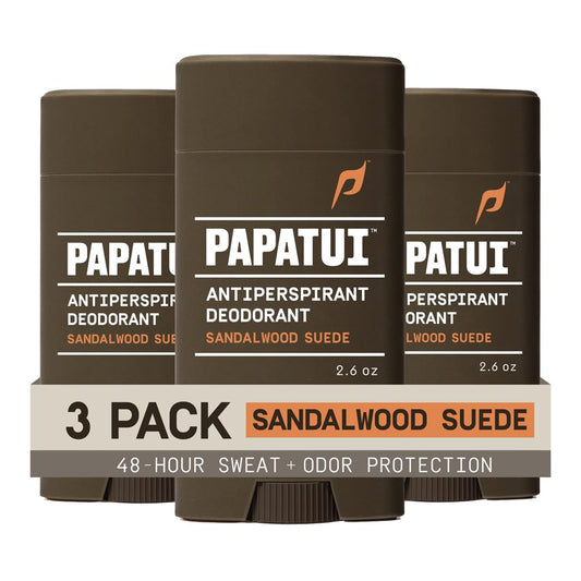 Papatui by Dwayne Johnson Triple Action Antiperspirant for Men | Sweat Control, Odor Neutralizer & Skin Nourishing | Sandalwood Suede | 2.6 oz (Pack of 3)