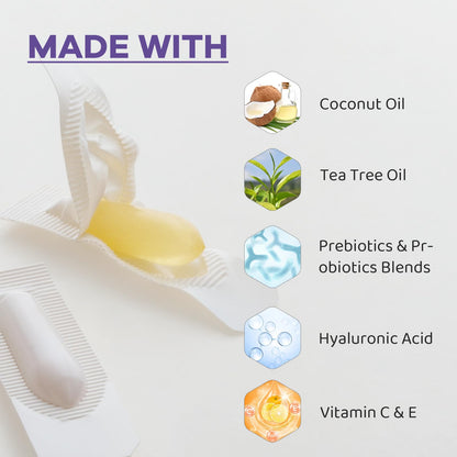 Vaginal Probiotic Suppositories, Prebiotic Infused with Hyaluronic Acid, Tea Tree, and Vitamin C&E, pH Balance Support Formula Fights Dryness, Odor and Discomfort, Restore Feminine Health(12 Counts)