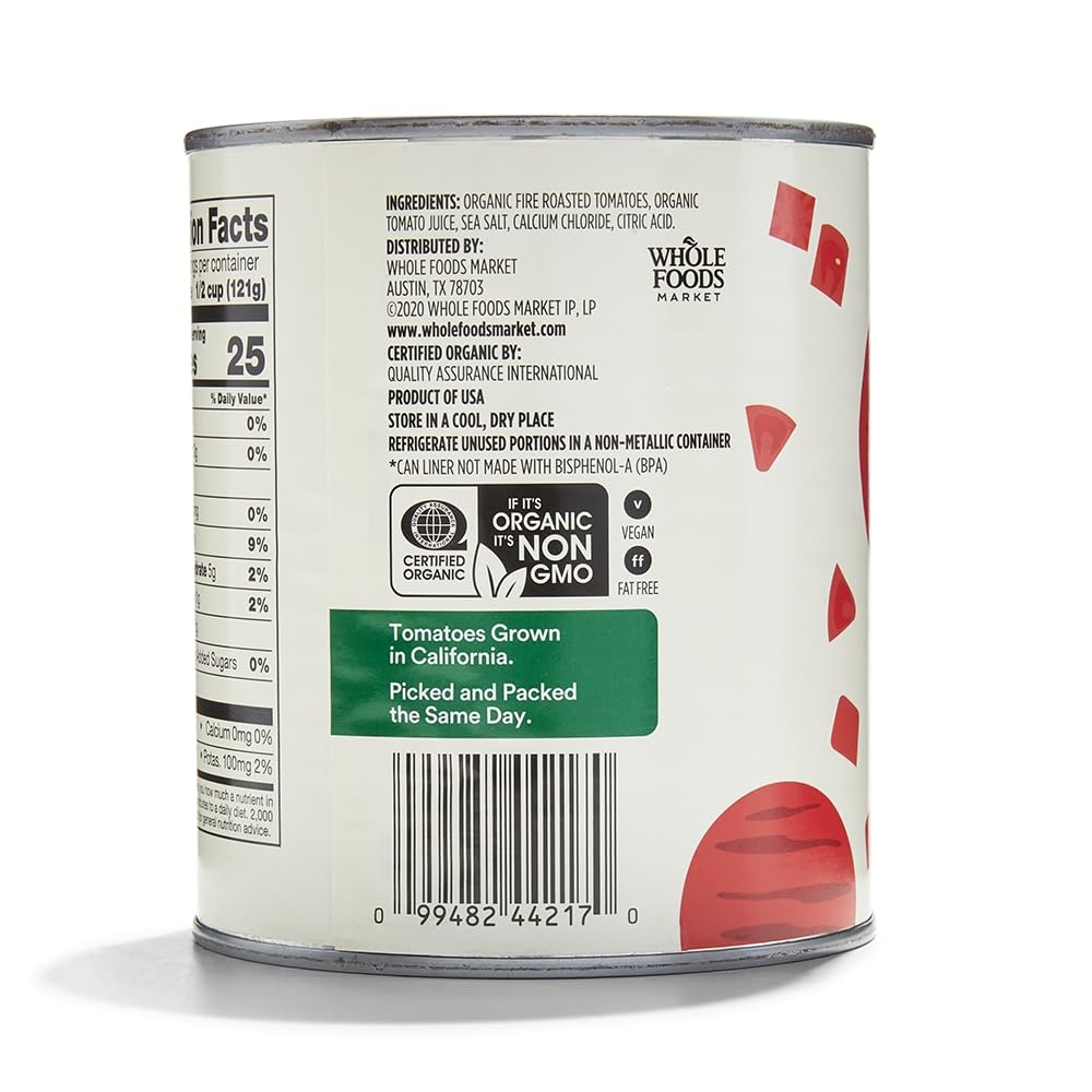 365 by Whole Foods Market, Organic Diced Tomatoes, Fire Roasted, 28 Ounce