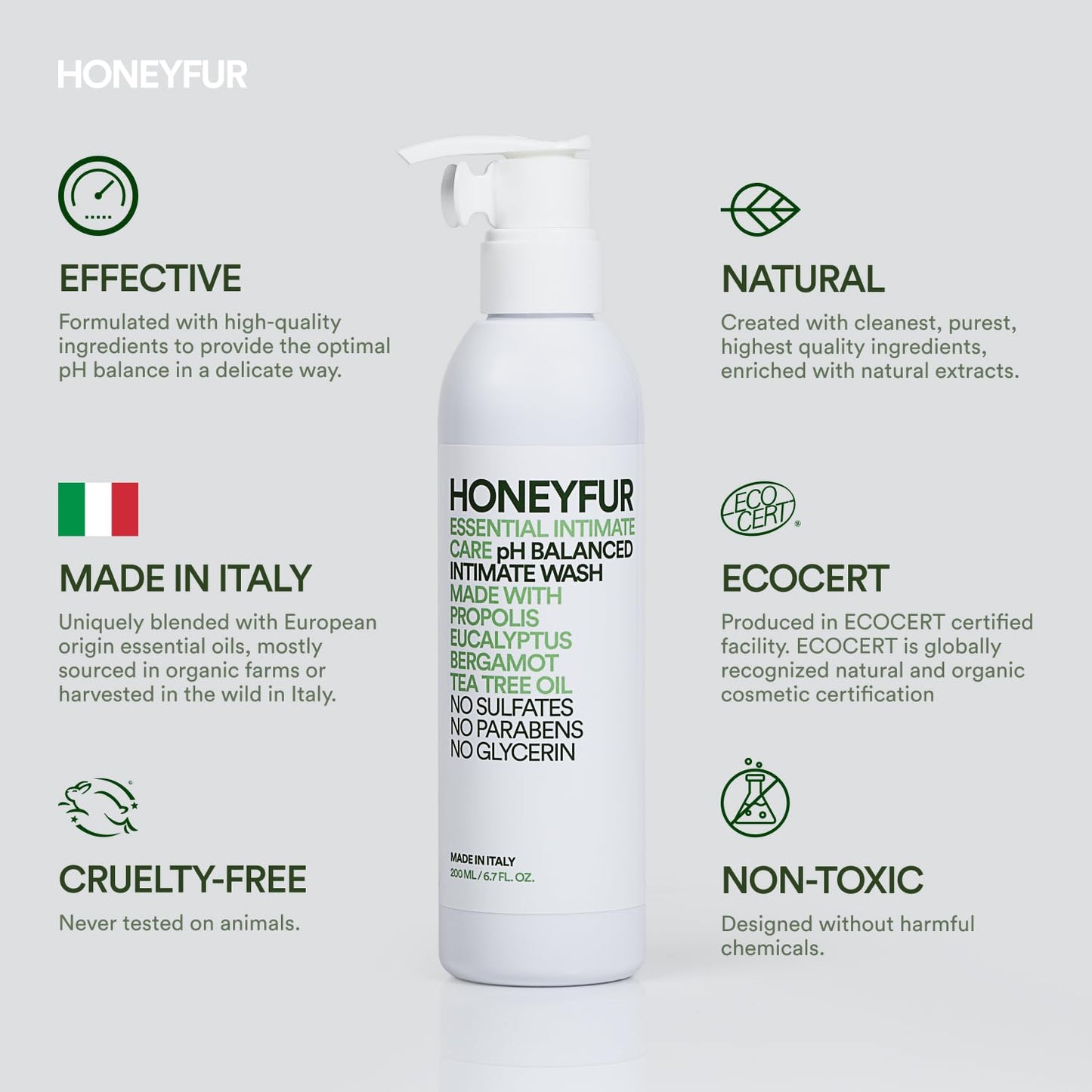 HONEYFUR pH Balanced Feminine Wash | Gentle Cleanser For Sensitive Skin | Natural Intimate Area Hygiene Wash – Sulfates & Paraben Free – Soothing, Refreshing, Calms Irritation – 200 ML / 6.7 FL OZ
