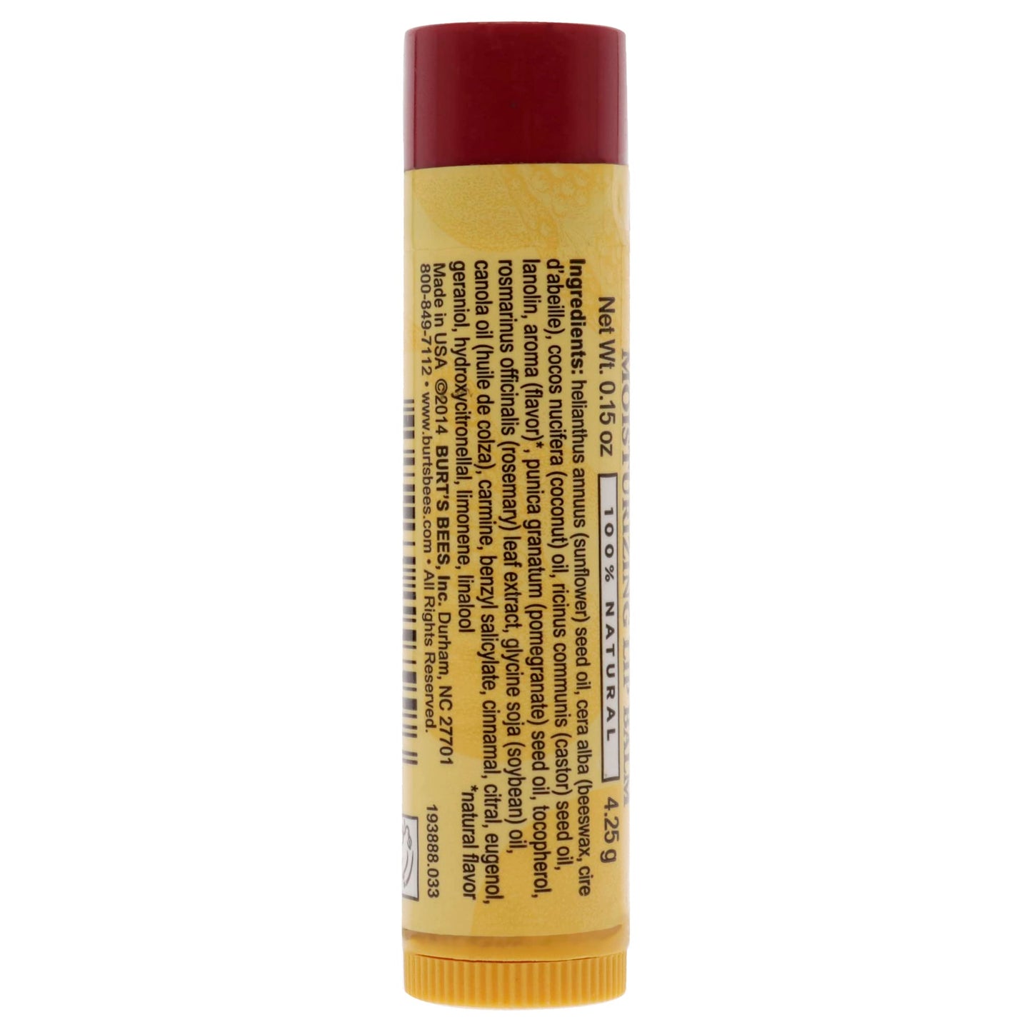 Burt's Bees 100% Natural Moisturizing Lip Balm, Pomegranate with Beeswax and Fruit Extracts - 4 Tubes