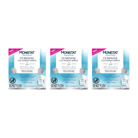 Monistat Maintain Feminine Wipes for Feminine Care, Fragrance Free, 12 CT (Pack of 3)