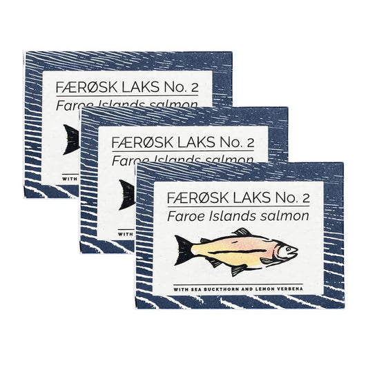 Fangst Faerosk Laks No.2 | Tinned Faroe Islands Salmon with Sea Buckthorn and Lemon Verbena | 3 x 110g