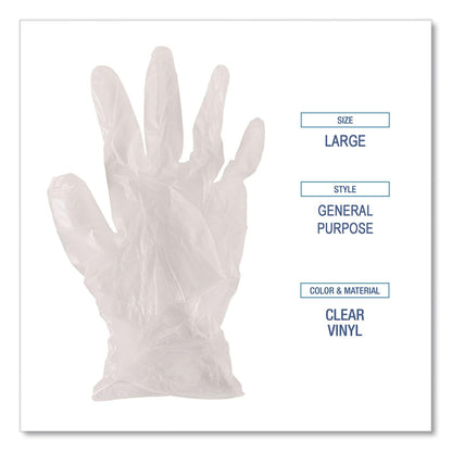 Boardwalk BWK365XLCT General Purpose Vinyl Glove, 2-3/5 mil, Vinyl, XL, Clear (Pack of 1000)