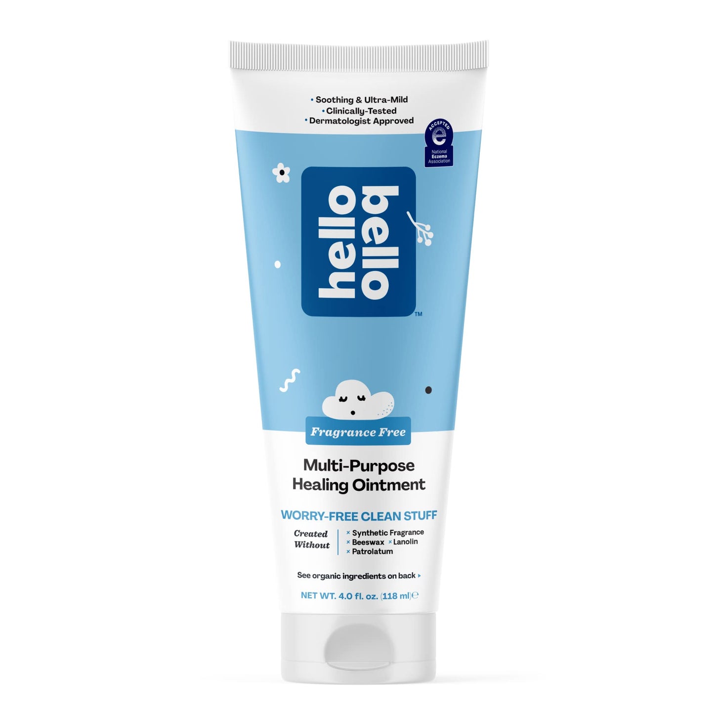 Hello Bello Fragrance Free Everywhere Balm | Dermatologist-Tested, Hypoallergenic, Soothing & Ultra-Mild on Sensitive Skin, Plant-Derived & Certified Organic Ingredients for Babies and Kids | 4 Fl Oz